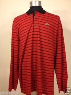 LACOSTE_Modern Fit_Awesome, Brick Red & Black Stripe Polo Shirt BNWT 