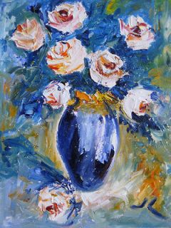 Original Oil Palette Knife Painting Flowers in Vase 12 x 16 Julia 