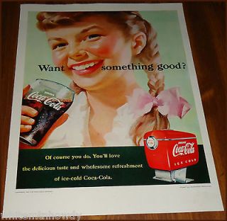 1951 COCA COLA AD Girl in Pigtails~Braid​s~Coke Fountain Dispenser