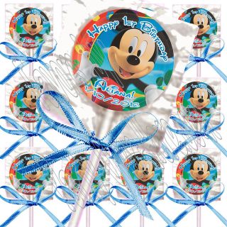 Disney Mickey Mouse PERSONALIZED Lollipop Favors with Blue bows   12 