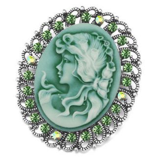PUGSTER FILIGREE WITH PERIDOT CRYSTAL GREEN BEAUTY AND PINS CAMEO 