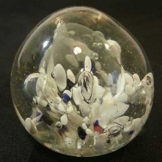 Antique c.1960 New England White & Blue Art Glass Paperweight