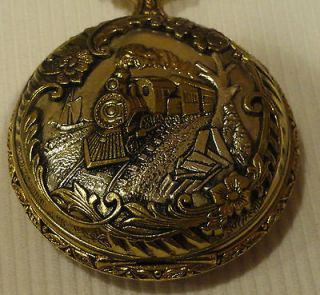 NICE ARMITRON POCKETWATCH WITH BEAUTIFUL RAILROAD/TRAIN SCENE ON FRONT