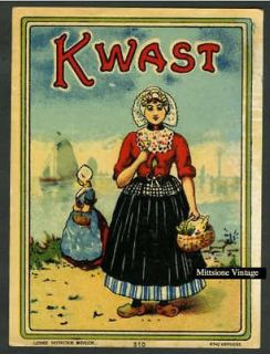 Vintage Dutch Label KWAST Lithograph Antique Advertising Colored Art 
