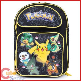 Pokemon Pikachu School Backpack 16 Large Bag Black Pikachu Snivy 