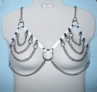 white leather and chain bra