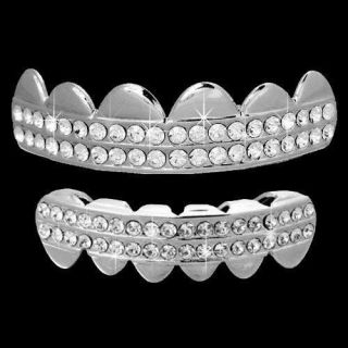 iced out platinum tone grillz set top bottom time left