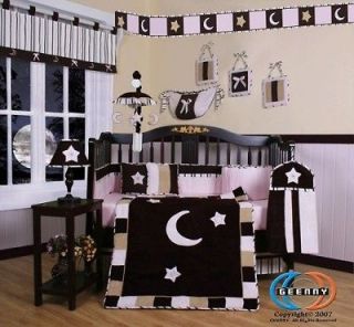 boutique brown pink star moon 13 pcs crib bedding set