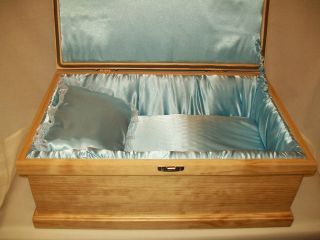 22 1/2 Wooden Pet Casket with Blue Satin Lining and Pillow