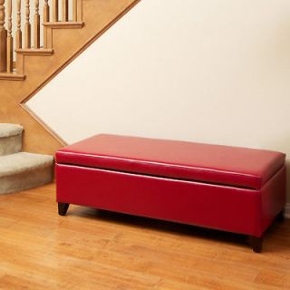 luxury red leather storage ottoman bench  229