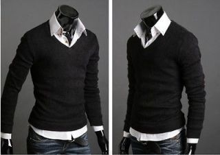 New Mens Fashion Slim Stylish Fit V neck Knitted Sweater Jumper Tops 
