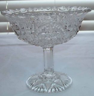 VINTAGE CLEAR CUT PRESSED PATTERN GLASS FOOTED COMPOTE DISH