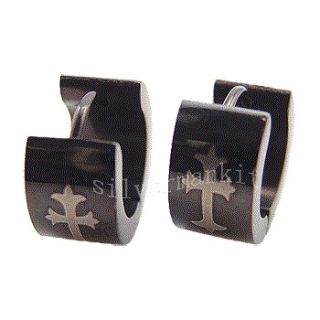Mens Black Gothic Cross 316L Stainless Steel Earrings SE02