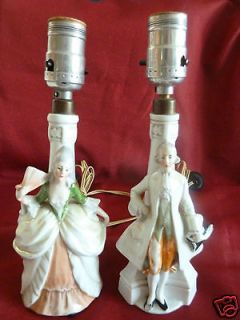 VINTAGE PAIR (2) TABLE LAMPS Victorian Figurines Porcelain Germany 