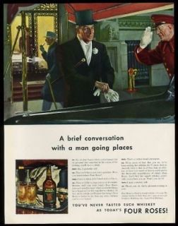 1942 formal man art four roses whisky print ad time