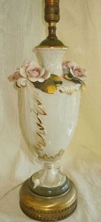 Vintage Capodimonte Porcelain Lamp Roses Flowers Pink Floral Regency 
