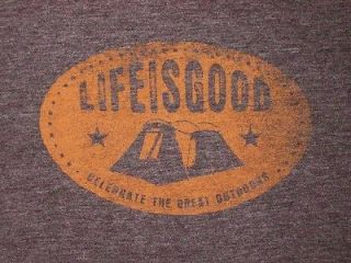 Life Is Good GREAT OUTDOORS TENT Cool T Shirt Mens Chocolate Brown 