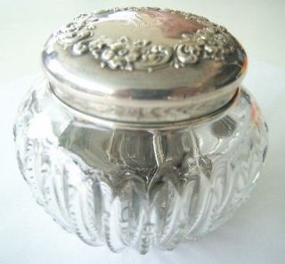 antique vanity powder jar w embossed sterling lid time left