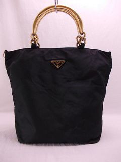 100% AUTHENTIC Vintage Black PRADA Handbag with Gold metal Chain and 