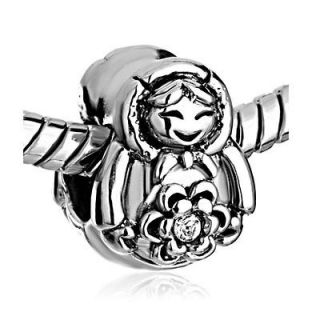 PUGSTER CUTE MATRYOSHKA FLOWER WITH CLEAR CRYSTAL CHARM BEAD FOR N09