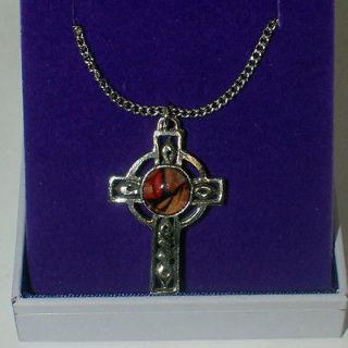 Celtic Gift Celtic Cross Pendant with Natural Scottish Heathergem 