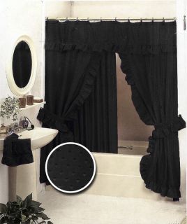 black bathroom ruffle fabric shower curtain set valance time left