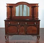 Antique English Mahogany Queen Anne Buffet Sideboard Server w/ Mirror 