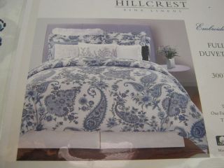   Embroidered Paisley Full/Queen Duvet Cover and Shams Set 3 pc Blue NIP