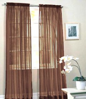 PC Brown Curtain Solid Sheer Voile Window Panel Drapes New