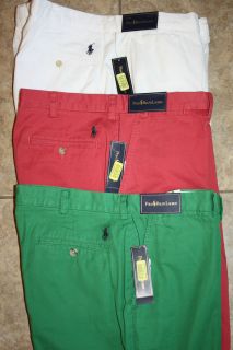NWT Polo Ralph Lauren Shorts Flat Front w/ Pony Red White Green 34 38 
