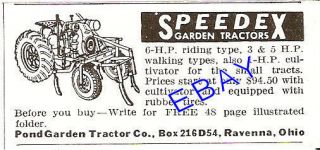 1941 pond speedex riding garden tractor ad ravenna ohio time
