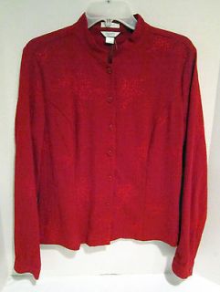 Christopher & Banks red embroidery on red l.s blouse or jacket M 41 