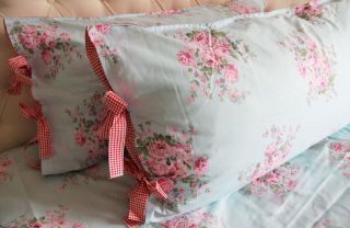 Shabby princess chic country pink blue rose floral duvet cover 