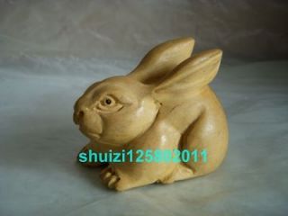 chinese hand carved boxwood netsuke rabbit from china 