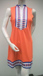 Tracy Negoshian Linda Dress Orange Royal Blue Jersey Knit Sleeveless 