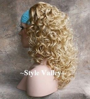 Blonde Mix 3/4 Fall Hairpiece Curly Medium Length Half Wig Hair Piece 