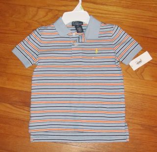Ralph Lauren Boys SS Lt Blue Striped Polo Shirt 2/2T,3/3T,4/4T, 5, XL 