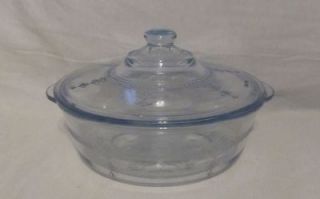 Blue Glass Fire King Sapphire Philbe Covered Casserole Vintage