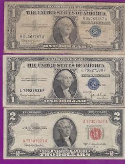 1953 2 DOLLAR RED SEAL BILL AND1935 & 1957 SILVER CERTIFICATE LOT 