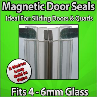 6mm x 2M Magnetic Shower Enclosure Glass Door Magnet Seals x1Pair Long 