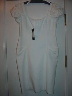 NWT $304 TERI JON richie freeman SIZE 4 WHITE COTTON DRESS SHORT PUFFY 