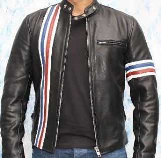 Easy Rider Striped Leather Motorcycle Jacket Size L (100% Genuine 
