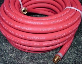 Ends 1/2 x 50 Foot RED RUBBER GOODYEAR AIR HOSE with 1/2 NPT 