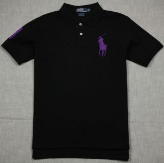 New Polo Shirt Ralph Lauren Custom Fit Big Pony Mens Black / Purple