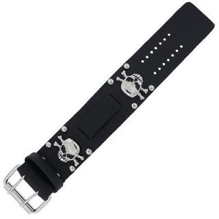 wide leather watch band w skull and bones time left