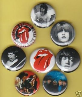 set of 8 rolling stones buttons pins b adges time