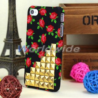 Passion Flowers Rose Gold Studded Skin Back Cover Case For iPhone 4 4G 