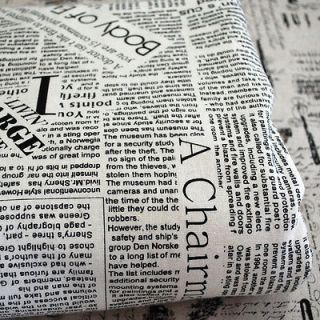 Retro Cotton Linen Blend Fabric   Newspaper News Print   Black Text