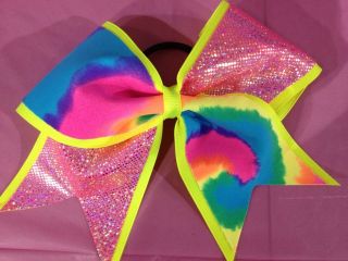   Dye/pink Holographic 3 WIDE Neon Yellow RIBBON Cheer Hair Bows