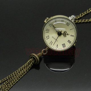 Vintage Ball Bull Eye Bronze Quartz Big Pocket Watch Necklace Chain 